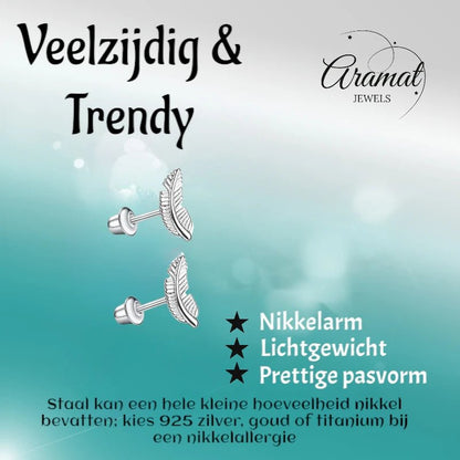 Stalen kinderoorbellen - oorknopjes veertje met schroefsluiting - oor6267 - 72432 - Oorbellen kopen# - 12mm - alles - bolletjes