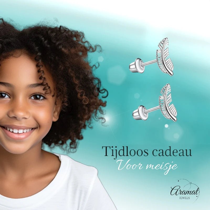 Stalen kinderoorbellen - oorknopjes veertje met schroefsluiting - oor6267 - 72432 - Oorbellen kopen# - 12mm - alles - bolletjes