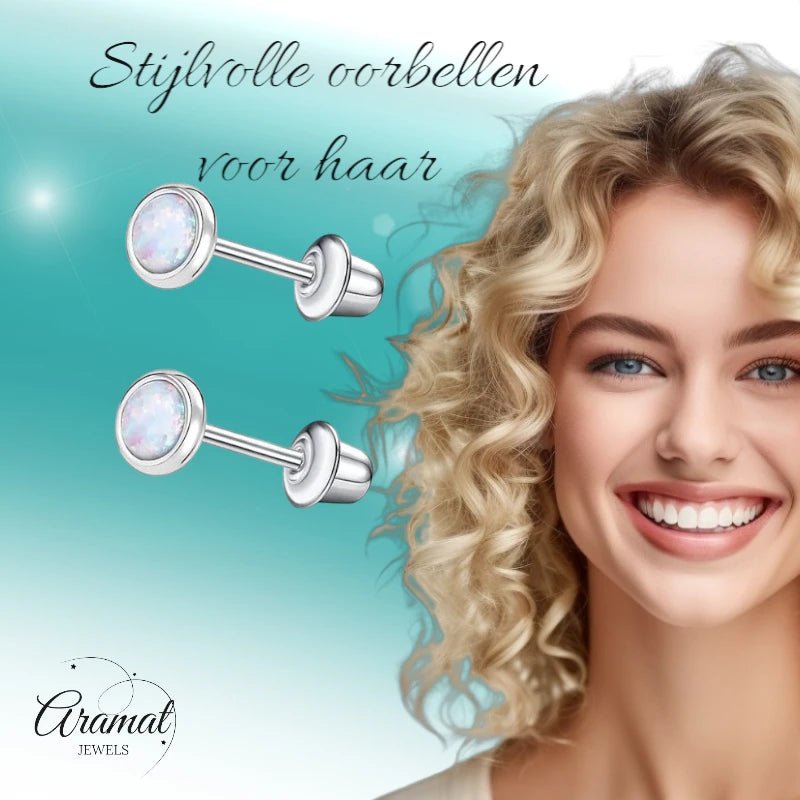 Stalen kinderoorbellen - RVS Kinderoorbellen Opaal 4mm - oor6275 - 72444 - Oorbellen kopen# - 4mm - alles - cadeau