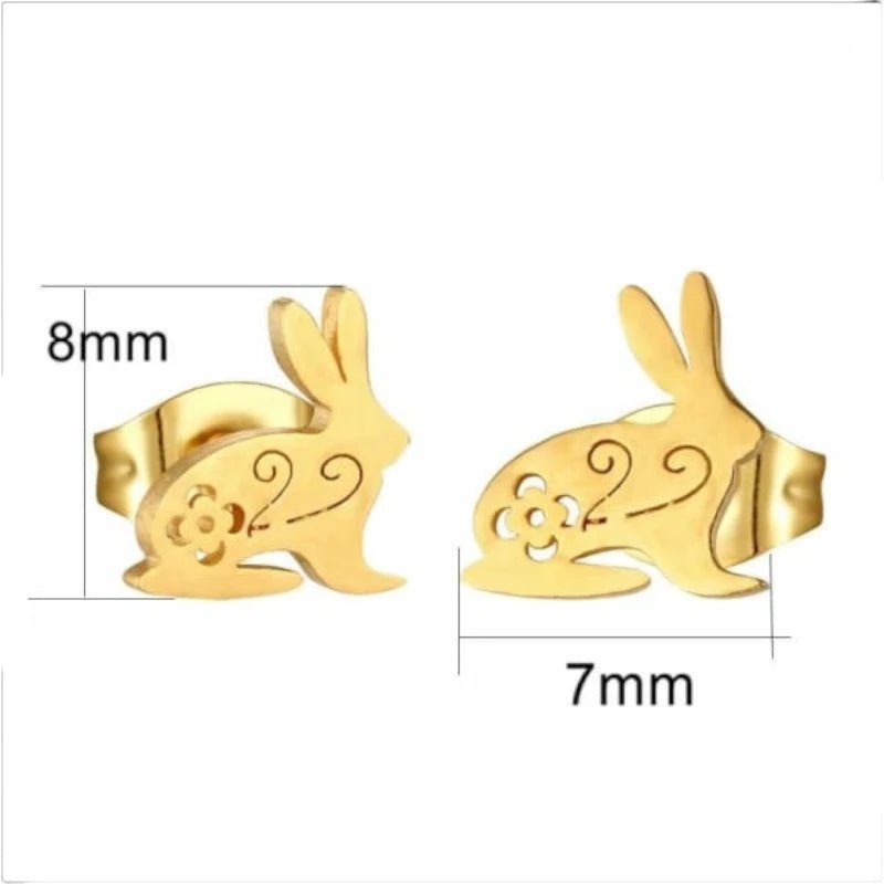 Stalen Konijn Oorbellen – Goudkleurig RVS – 8x7mm – Dieren Oorstekers - oor1601 - Oorbellen kopen# - 8mm - alles - cadeau