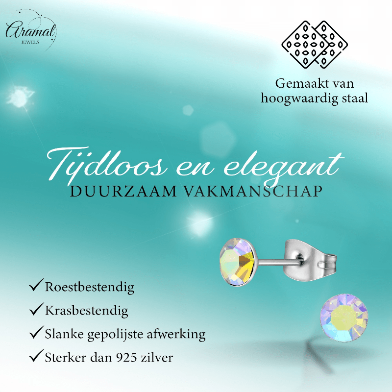 Stalen Kristal Oorbellen met AB transparant steentje – Zilverkleur – 5mm - Aramat Jewels - Oorbellen - cadeautip