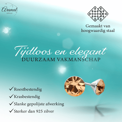 Stalen Kristal Oorbellen met champagnekleurig steentje – Zilverkleur – 4mm - Aramat Jewels - Oorbellen - cadeautip