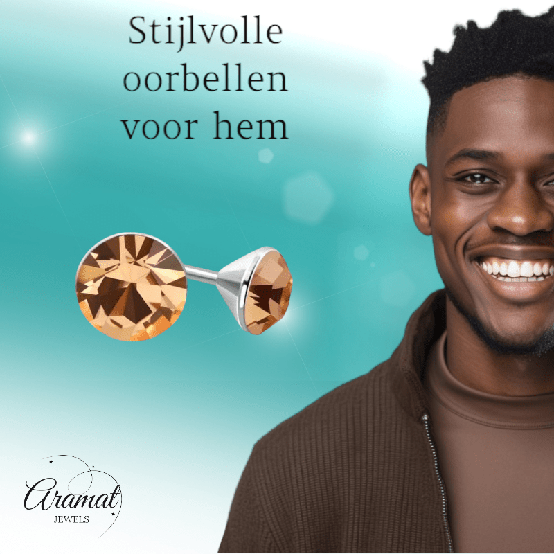 Stalen Kristal Oorbellen met champagnekleurig steentje – Zilverkleur – 4mm - Aramat Jewels - Oorbellen - cadeautip