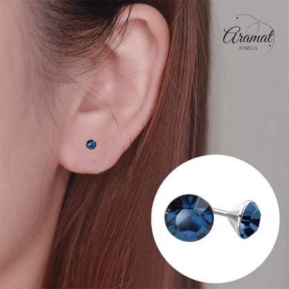Stalen Kristal Oorbellen met denimblauw steentje – Zilverkleur – 3mm - Aramat Jewels - Oorbellen - cadeautip