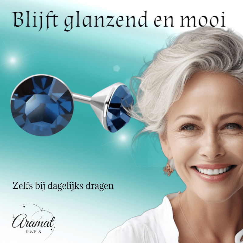 Stalen Kristal Oorbellen met denimblauw steentje – Zilverkleur – 3mm - Aramat Jewels - Oorbellen - cadeautip