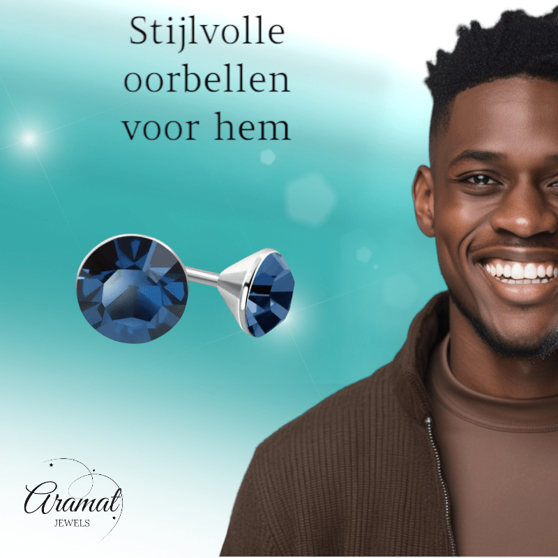 Stalen Kristal Oorbellen met denimblauw steentje – Zilverkleur – 3mm - Aramat Jewels - Oorbellen - cadeautip