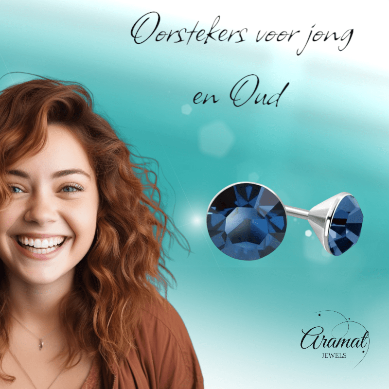 Stalen Kristal Oorbellen met denimblauw steentje – Zilverkleur – 3mm - Aramat Jewels - Oorbellen - cadeautip