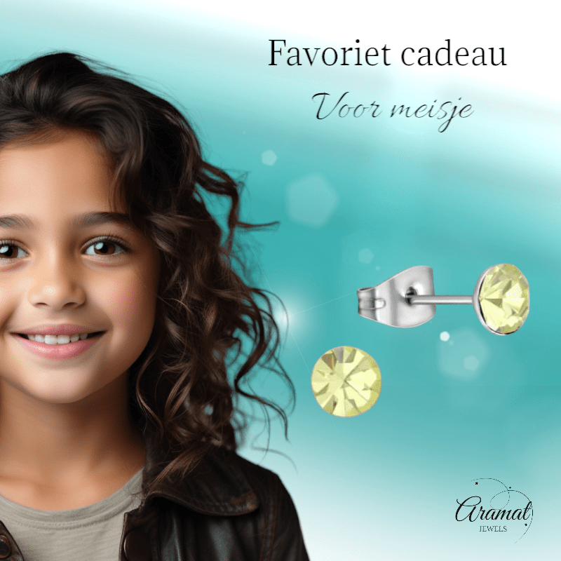 Stalen Kristal Oorbellen met jonquil steentje – Zilverkleur – 5mm - Aramat Jewels - Oorbellen - cadeautip