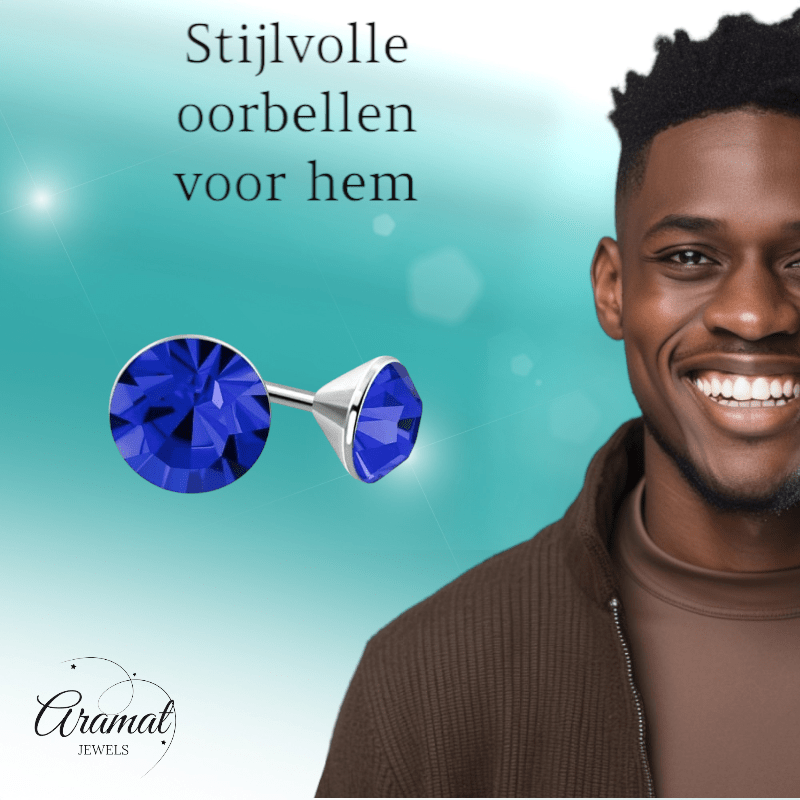 Stalen Kristal Oorbellen met koningsblauw steentje – Zilverkleur – 3mm - Aramat Jewels - Oorbellen - cadeautip