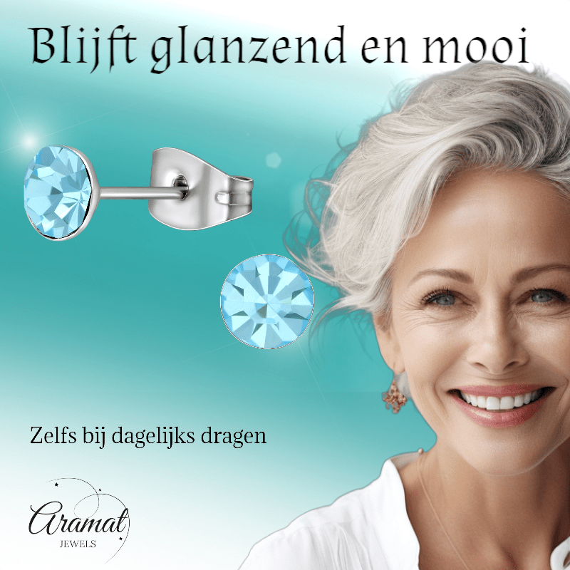 Stalen Kristal Oorbellen met lichtblauw steentje – Zilverkleur – 5mm - Aramat Jewels - Oorbellen - cadeautip