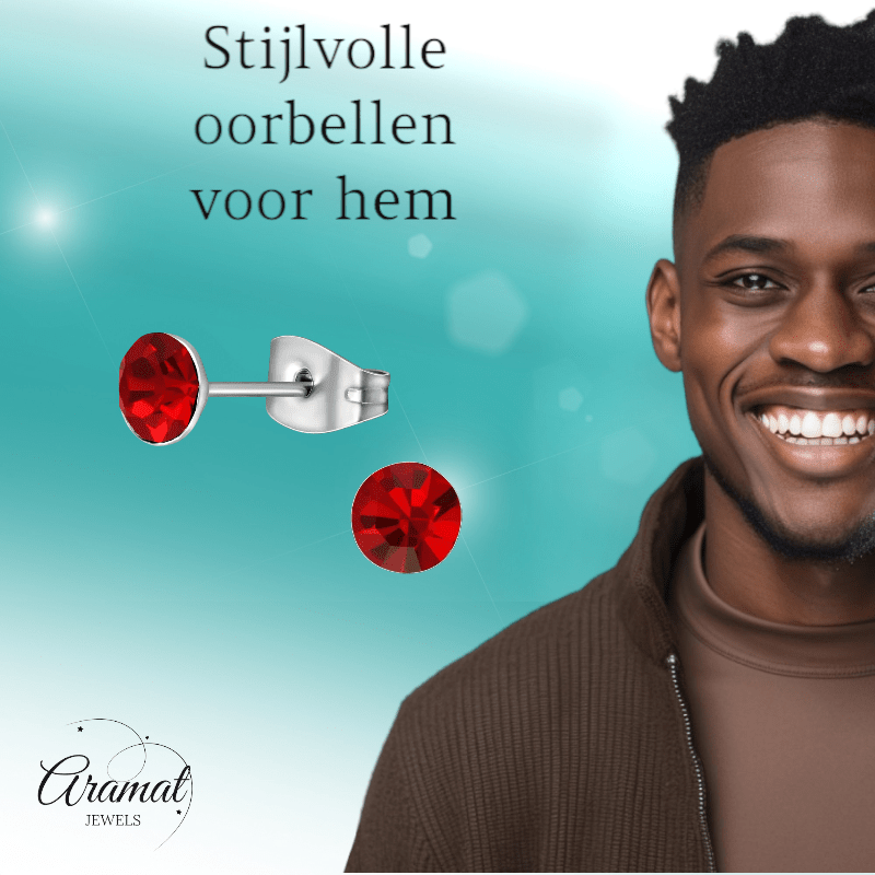 Stalen Kristal Oorbellen met lichtrode steentjes – Zilverkleur – 5mm - Aramat Jewels - Oorbellen - cadeautip