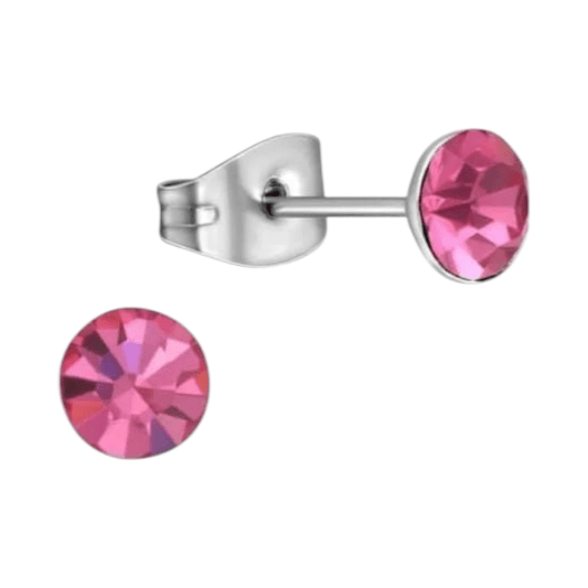 Stalen Kristal Oorbellen met roze steentje – Zilverkleur – 5mm - Aramat Jewels - Oorbellen - cadeautip