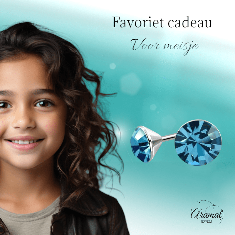 Stalen Kristal Oorbellen met saffierblauw steentje – Zilverkleur – 3mm - Aramat Jewels - Oorbellen - cadeautip