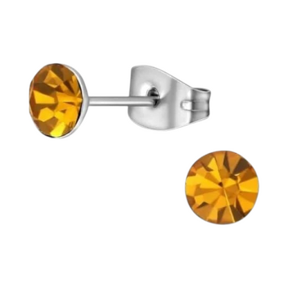 Steel Crystal Earrings with orange topaz stone – Silver color – 5mm