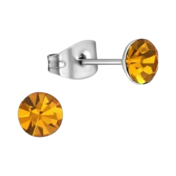 Steel Crystal Earrings with orange topaz stone – Silver color – 5mm