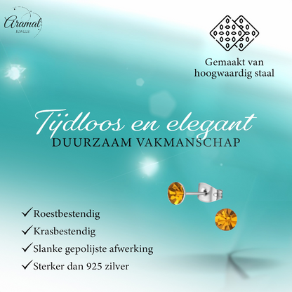 Steel Crystal Earrings with orange topaz stone – Silver color – 5mm