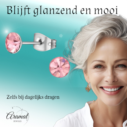 Steel Crystal Earrings with light pink stone – Silver color – 5mm