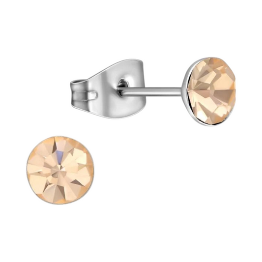 Steel Crystal Earrings with champagne-colored stone – Silver color – 5mm