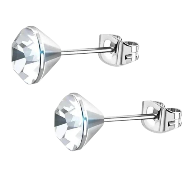 Steel Crystal Earrings with transparent stone – Silver color – 3mm