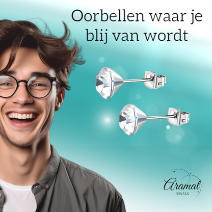 Steel Crystal Earrings with transparent stone – Silver color – 3mm