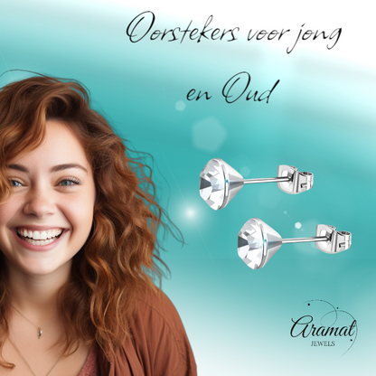 Steel Crystal Earrings with transparent stone – Silver color – 3mm