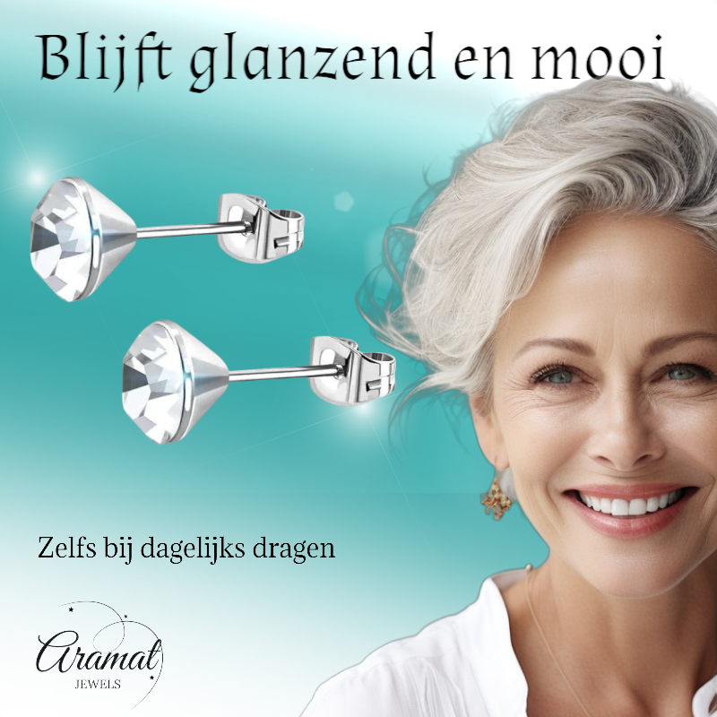 Steel Crystal Earrings with transparent stone – Silver color – 3mm