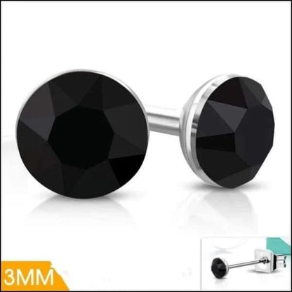 Black Crystal Mini Earrings – 3mm – Stainless Steel