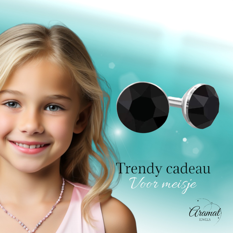 Black Crystal Mini Earrings – 3mm – Stainless Steel