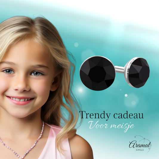 Black Crystal Mini Earrings – 3mm – Stainless Steel