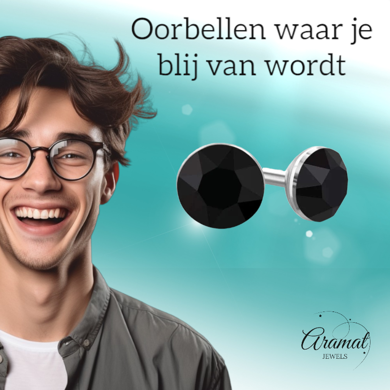 Black Crystal Mini Earrings – 3mm – Stainless Steel