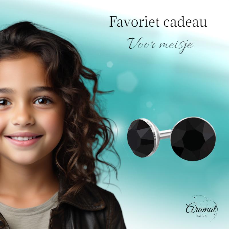 Black Crystal Mini Earrings – 3mm – Stainless Steel