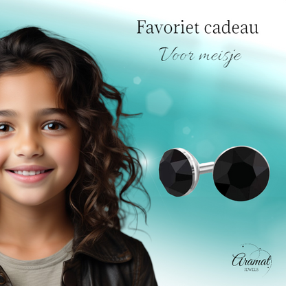 Black Crystal Mini Earrings – 3mm – Stainless Steel