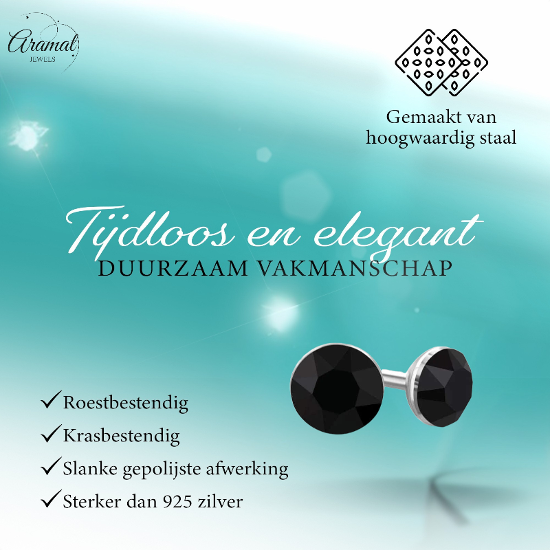 Black Crystal Mini Earrings – 3mm – Stainless Steel