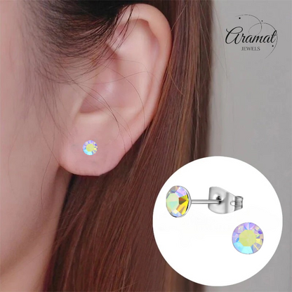 Steel Crystal Earrings with AB transparent stone – Silver color – 5mm