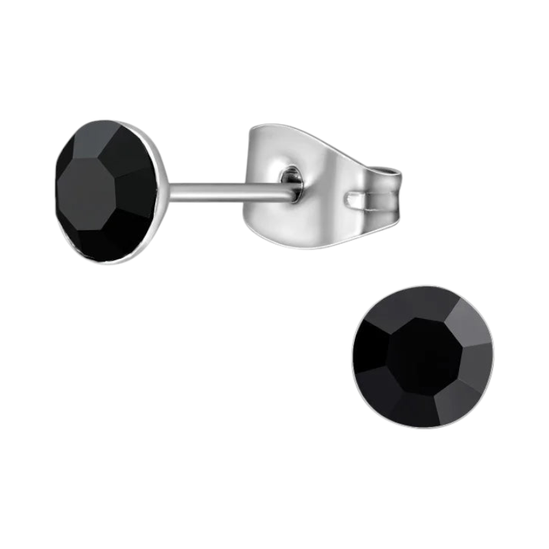 Steel Crystal Earrings with black stone – Silver color – 5mm