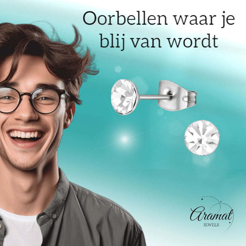 Stalen Kristal Oorbellen met transparant steentje – Zilverkleur – 5mm - Aramat Jewels - Oorbellen - cadeautip