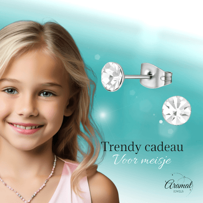 Stalen Kristal Oorbellen met transparant steentje – Zilverkleur – 5mm - Aramat Jewels - Oorbellen - cadeautip