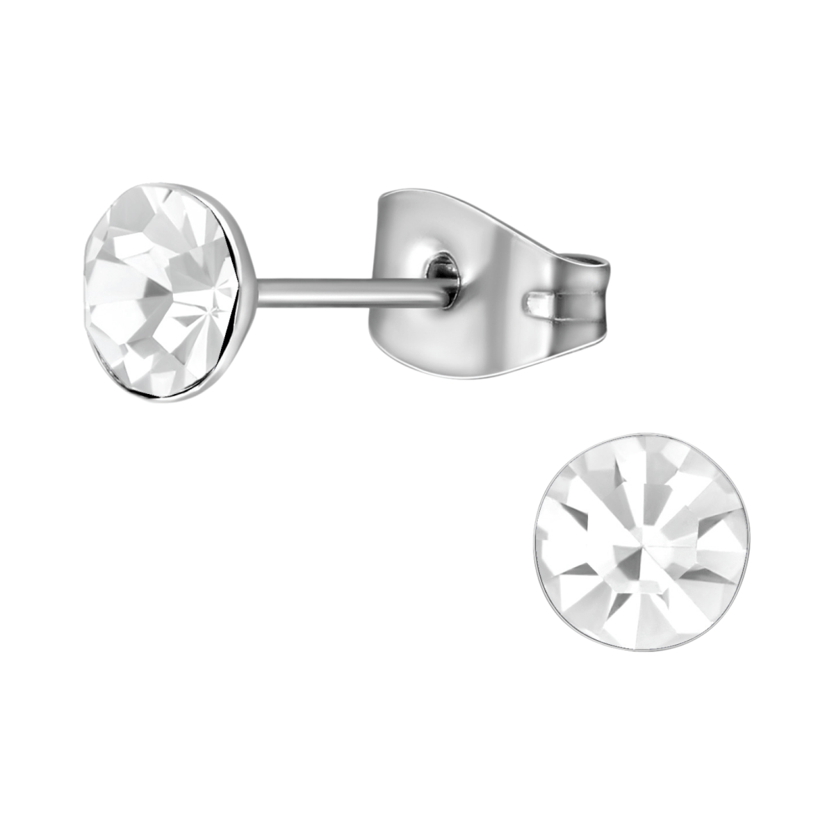 Stalen Kristal Oorbellen met transparant steentje – Zilverkleur – 5mm - Aramat Jewels - Oorbellen - cadeautip