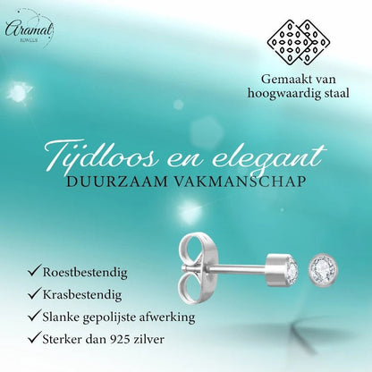 Stalen Kristallen Oorbellen - 3mm - Transparant - oor606 - XE30030 - Oorbellen kopen