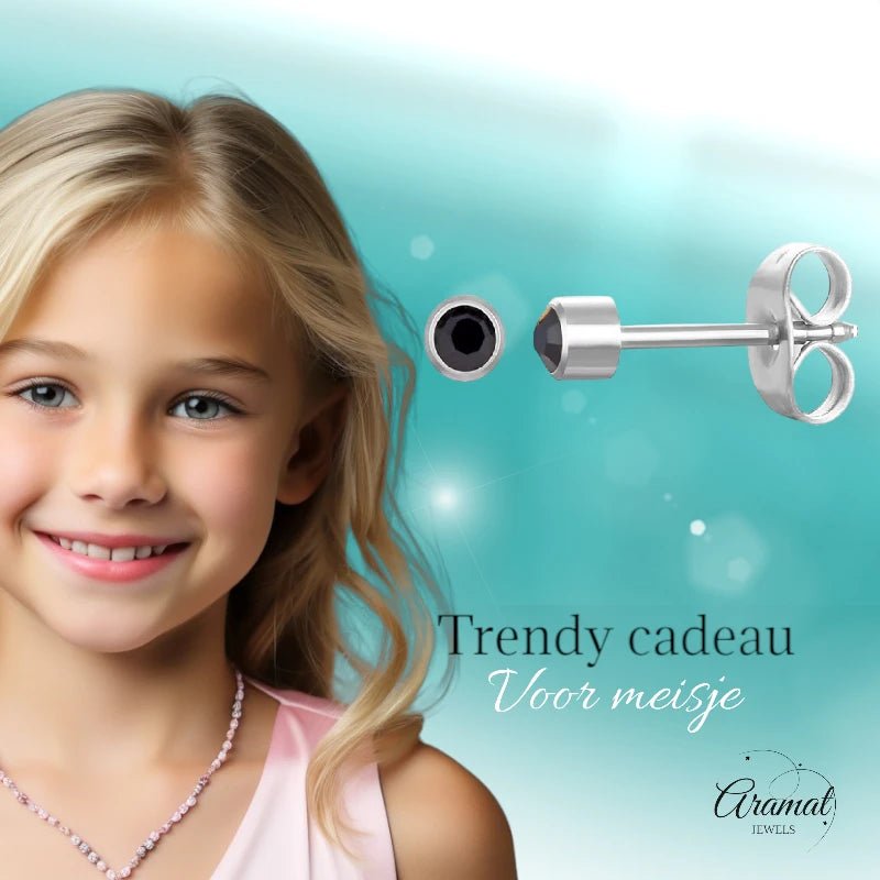 Stalen Kristallen Oorbellen - 3mm - Zwart - RVS - oor3052 - Oorbellen kopen