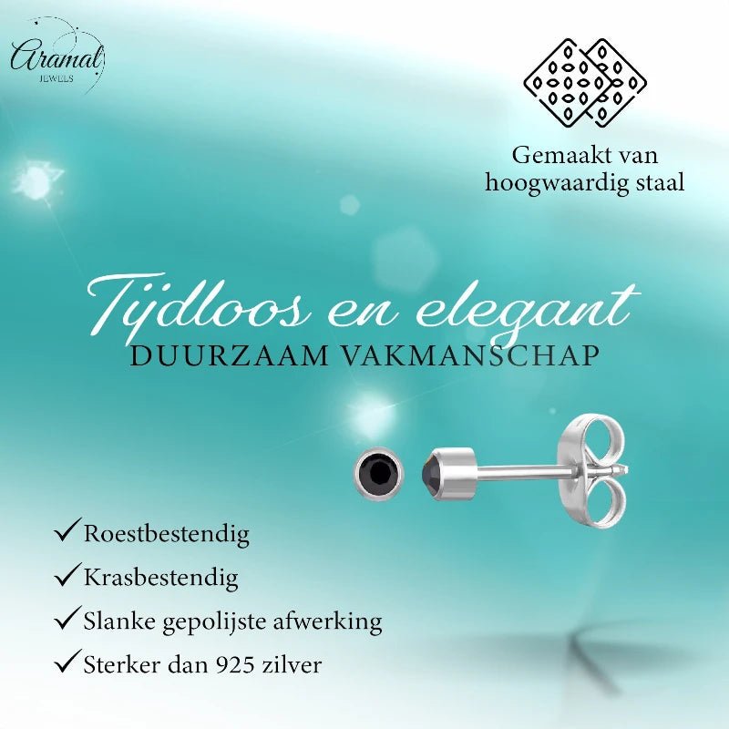 Stalen Kristallen Oorbellen - 3mm - Zwart - RVS - oor3052 - Oorbellen kopen