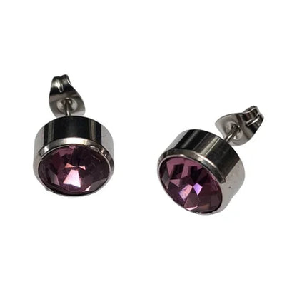 Stud Earrings – Steel Crystal Light Purple Silver Color (10mm) 