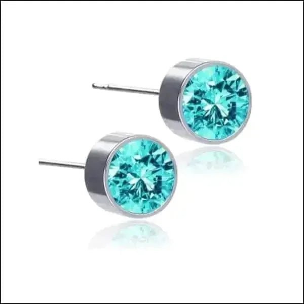 Boucles d'oreilles puces – Acier Cristal Bleu Aqua Argent (6 mm) 
