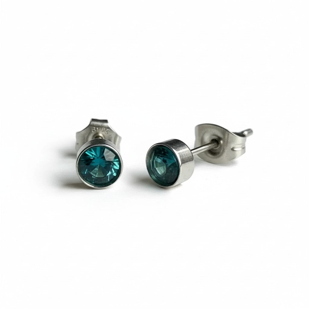 Boucles d'oreilles puces – Acier Cristal Bleu Mer Argent (5 mm) 