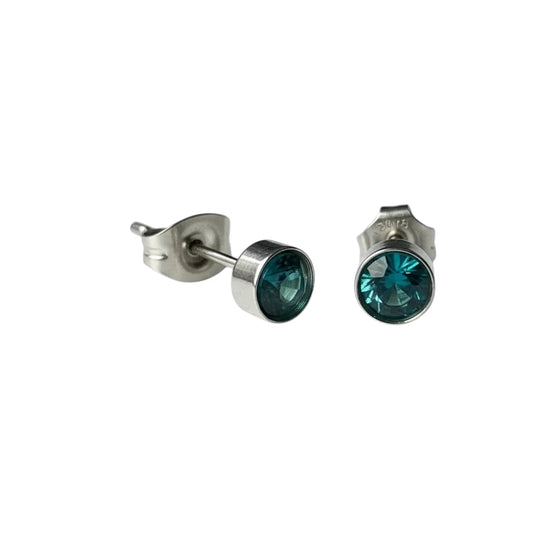 Stud Earrings – Steel Crystal Sea Blue Silver Color (5mm) 