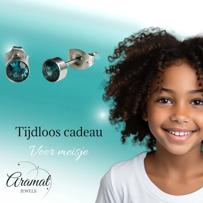 Boucles d'oreilles puces – Acier Cristal Bleu Mer Argent (5 mm) 