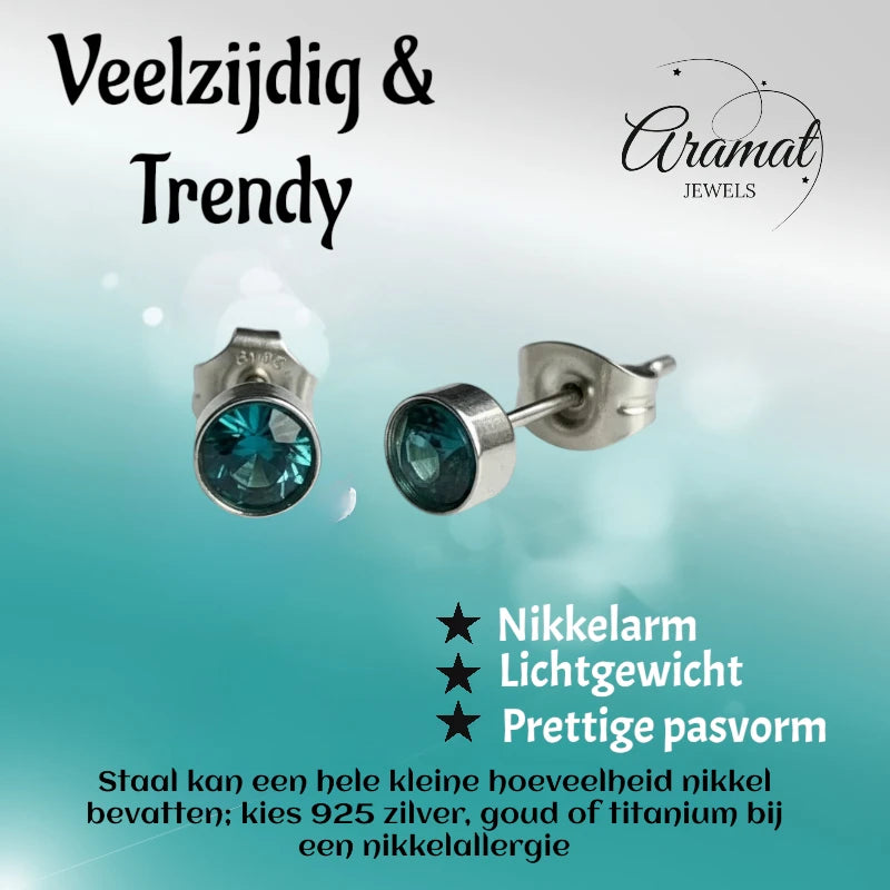 Boucles d'oreilles puces – Acier Cristal Bleu Mer Argent (5 mm) 