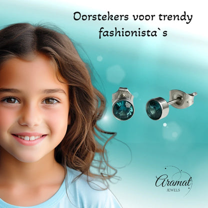 Boucles d'oreilles puces – Acier Cristal Bleu Mer Argent (5 mm) 