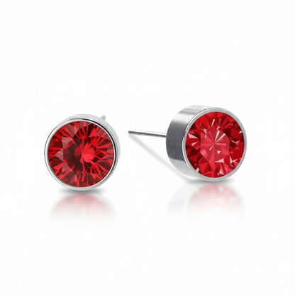 Boucles d'oreilles puces – Acier cristal rouge argenté (6 mm) 