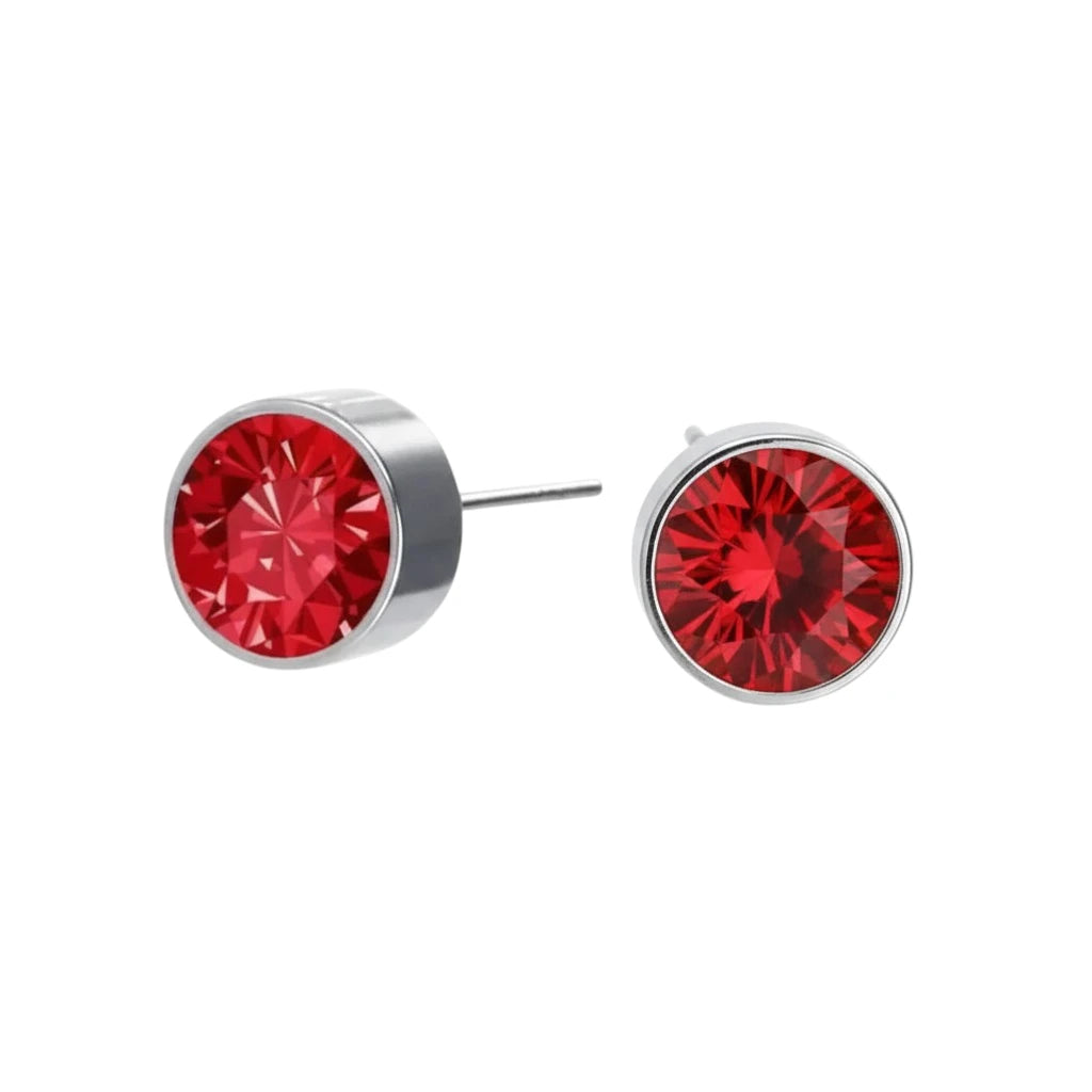 Boucles d'oreilles puces – Acier cristal rouge argenté (6 mm) 